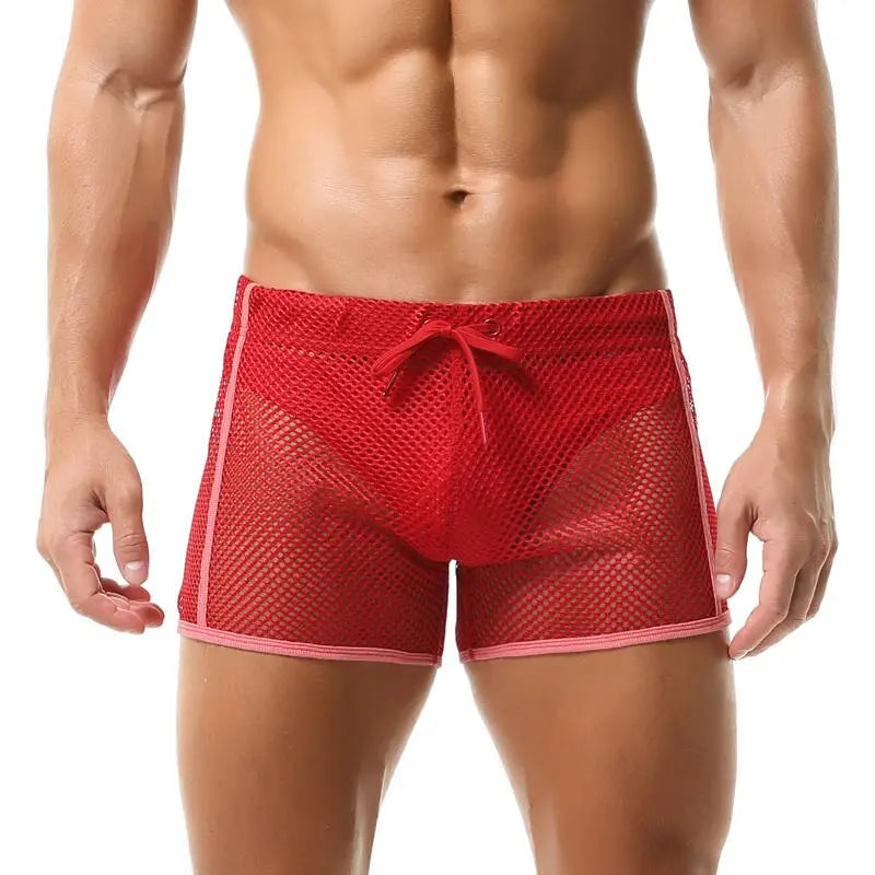 Fishnet Transparent Shorts Seobean Swimwear Men Sexy Gay Swimming Trunks Beach See-through Mesh Swimsuit Boxer Briefs Underwear The Locker Room Jock