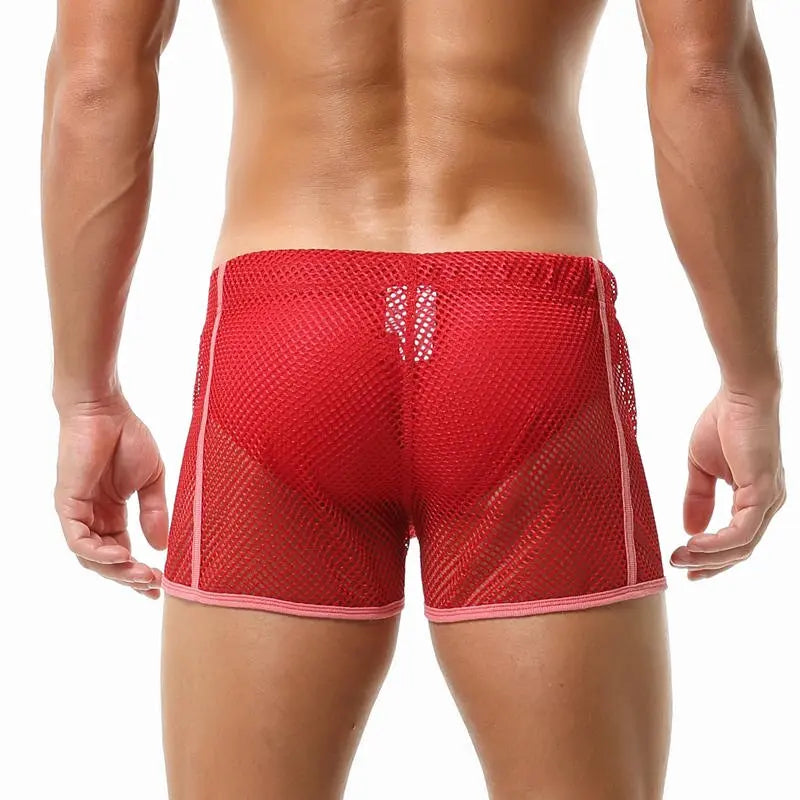 Fishnet Transparent Shorts Seobean Swimwear Men Sexy Gay Swimming Trunks Beach See-through Mesh Swimsuit Boxer Briefs Underwear The Locker Room Jock